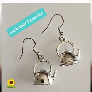 Silver Teapot earrings Stainless Posts Realistic Miniature